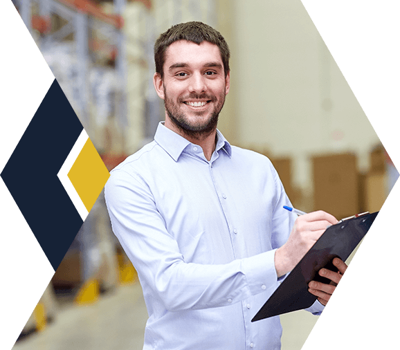 manager with clipboard at warehouse
